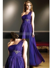 A-Line One-Shoulder Floor Length Ruched Beading Evening Dress 