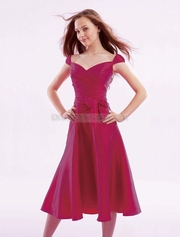 A-Line Burgundy Cap Sleeves Pleated Bow Taffeta Cocktail Dresses 