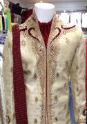 Gold Sherwani with Maroon Velvet