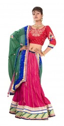 Lehenga Pink Silk Green-Blue Odhni of Kadri Brand