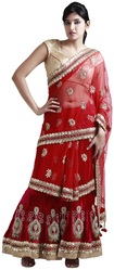 Red Velvet Stitched Saree of Varija Brand