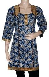 Women's Kurta Top Tunic Dress Cotton With Golden Block Printed Design