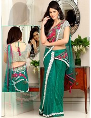 Alluring Green Net Lehenga Saree at Bharat Plaza