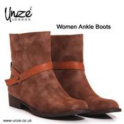 Women Low Heel Pull On Ankle Boots with Buckle Detail