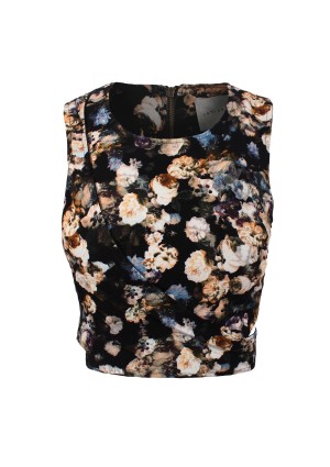 Lavish Alice Dark Floral Crossover Crop Top