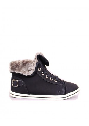 Black Faux Fur Trim Fold Down Hi Top Boots