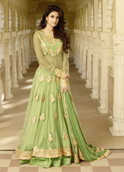 Online Sea Green Net Party Wear Long Anarkali Suit Shopping