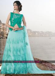 Appealing Green Waterleaf Net Jacquard Embroidered Lehengas