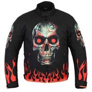 Skull Design Background Red Flame Motorbike Jacket Black