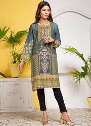  BLACK GREY PRINTED & EMBROIDERED LAWN KURTA