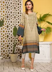 BEIGE PRINTED & EMBROIDERED LAWN KURTA