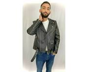 Mens Leather Luxe Biker Jacket Black