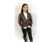 Ladies Leather Luxe Quilted Biker Jacket Brown