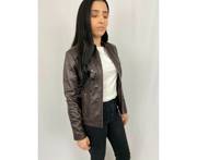 Leather Luxe Chic Biker Jacket Brown Ladies