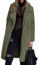 Women's Fuzzy Fleece Lapel Open Front Long Cardigan Coat