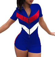 Women's Shorts Jumpsuit Romper Sexy Short Sleeve Zipper Bodycon Gym Yo