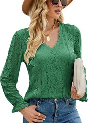 Blouse V Neck Long Sleeve Sheer See Throug Elegant Shirt231209