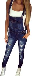 Women Denim Dungaree Jumpsuit Ripped240522