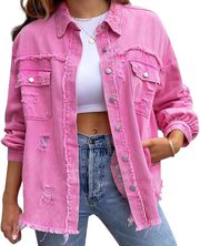 Blouse Long Sleeve Button Up Jean Tops Loose Casual Jacket240803